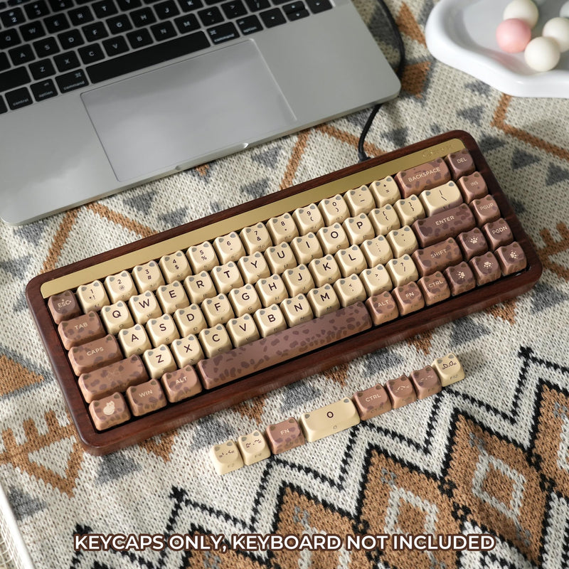 OHY XVX Mao Profile Shine Through PBT Keycaps,113 Keys Lumicat Leopard Coffee for Mechanical Keyboard