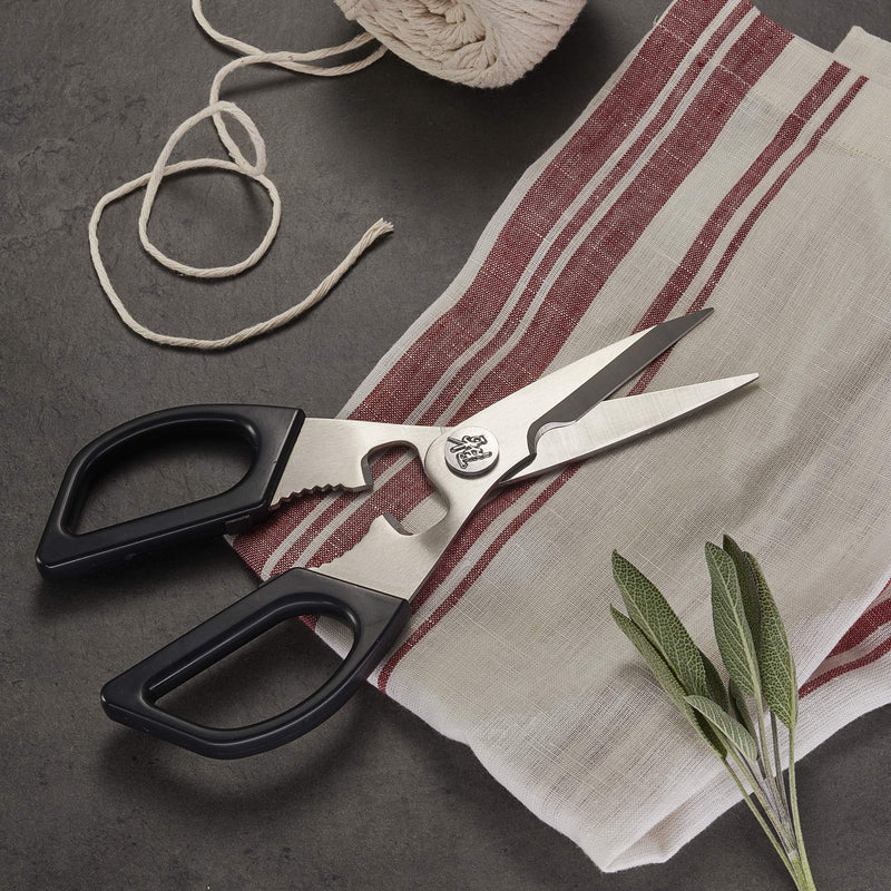 Miyabi Kitchen Shears, Precisely Sharpened Stainless Steel Blades, Long Lasting Sharpness, Smooth Cutting Accuracy, Handles Designed for Comfort, Screw Cap and Bottle Cap Opener, Made in Japan