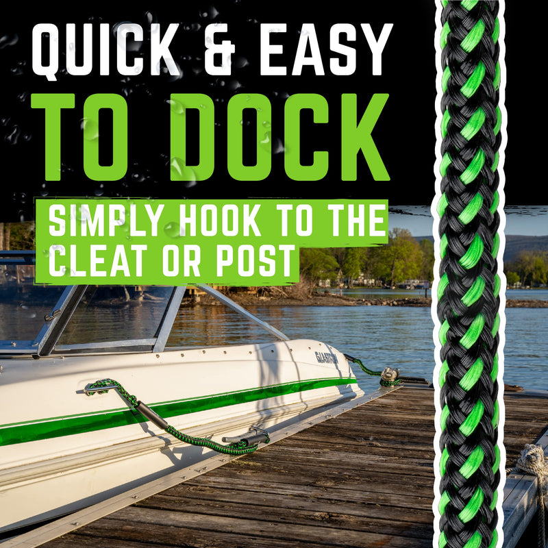 Dock Lines for Boat - Marine Grade Double Braided Nylon Rope - 6500 lb High Tensile Mooring Strength - Bumper Cord for Pontoon, Jet Ski, Kayak - by Gradient Fitness Boat Bungee | 4 ft (2 Pack)