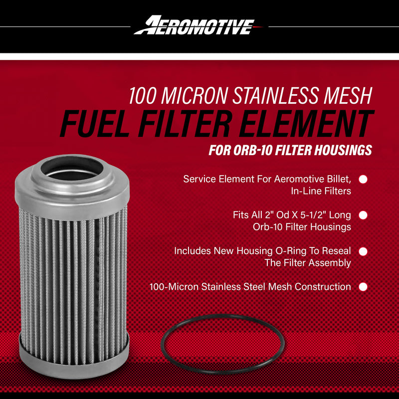 Aeromotive 12604 Replacement Fuel Filter Element, 100-Micron Rating, Stainless Steel Mesh, Fits all 2" OD ORB-10 Filter Housings Modern