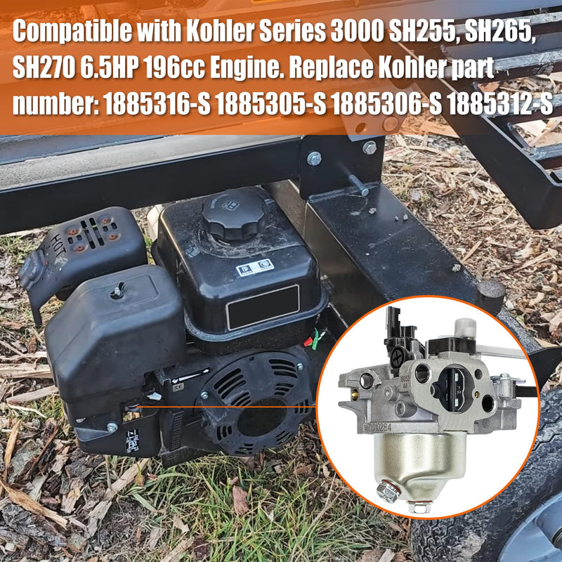 HUAYI Carburetor Fits Kohler SH265 SH255 SH270 6.5 HP Series 3000 196cc Engine 18 853 16-S,18 853 05-S,18 853 06-S,18 853 12-S