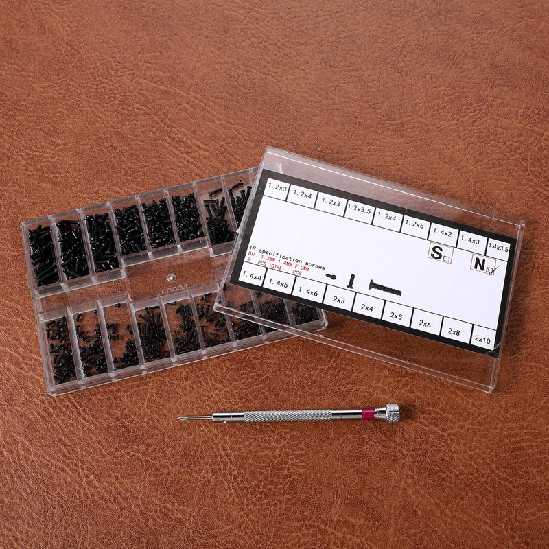 500 Pcs Extra Small Screws Tiny Screw Assortment Kit M1.2/M1.4/M2.0 Micro Repair Screw Kit Black Small Replacement Screws with Screwdriver for Glasses Watches Laptop Computer Electronic