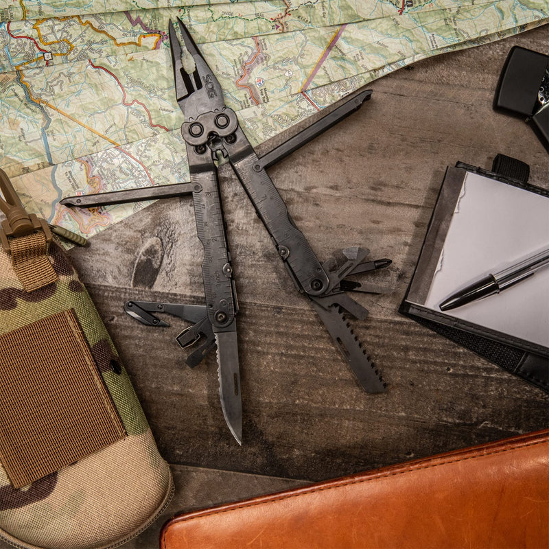 SOG Powerlock V-Cutter- Multi-Tool Pocket Utility Tool Set with 18 Specialty Tools for Heavy-Duty Field Use and Nylon Carrying Pouch (B63N-CP) One Size PowerLock w/ V-Cutter - Black Oxide Finished