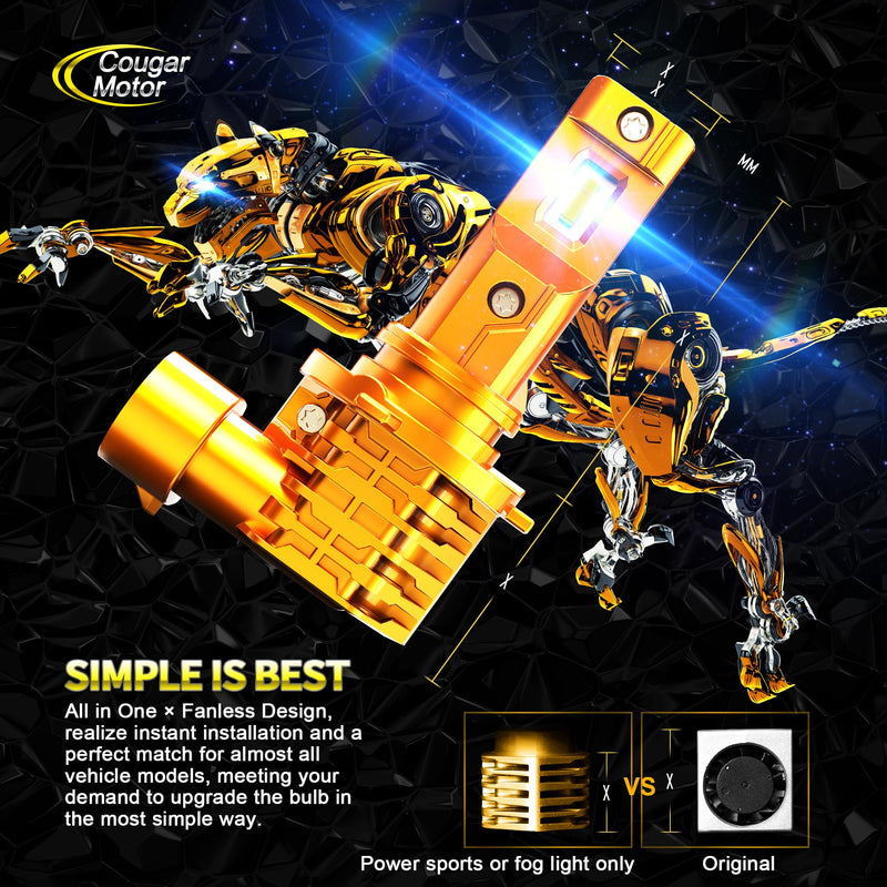 Cougar Motor 9006 Bulbs, 9006 HB4 Light Bulbs, HB4 Fog Lights 6500K Lite Bulb Fanless and Wireless, Off-Road Bulb Plug-N-Play, 1:1 Size, Quick Installation - Pack of 2