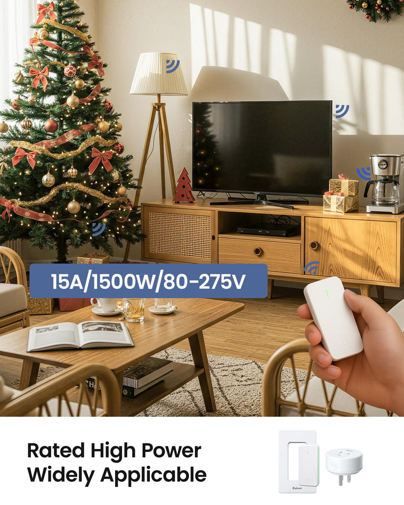 Zoiinet Remote Control Outlet Plug Switch, Buckle Design & Removable Wireless Light Switch, No Wiring Needed, 300 ft, 15A/1500W, Programmable, for Household Appliances(2 Pack) 1 Switch 2 Outlets