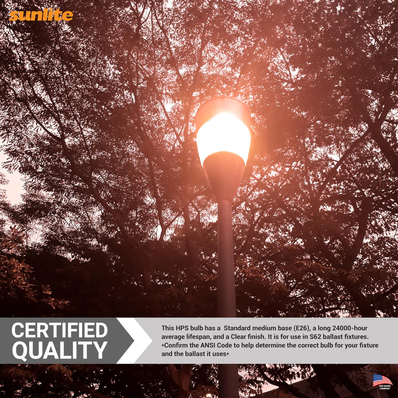 Sunlite 03610 LU70/MED High Pressure Sodium Light Bulb, 70 Watts, ED17/MED, Medium Base (E26), ANSI Code S62, 6000 Lumen, 24000 Life Hours, Clear, 2100K