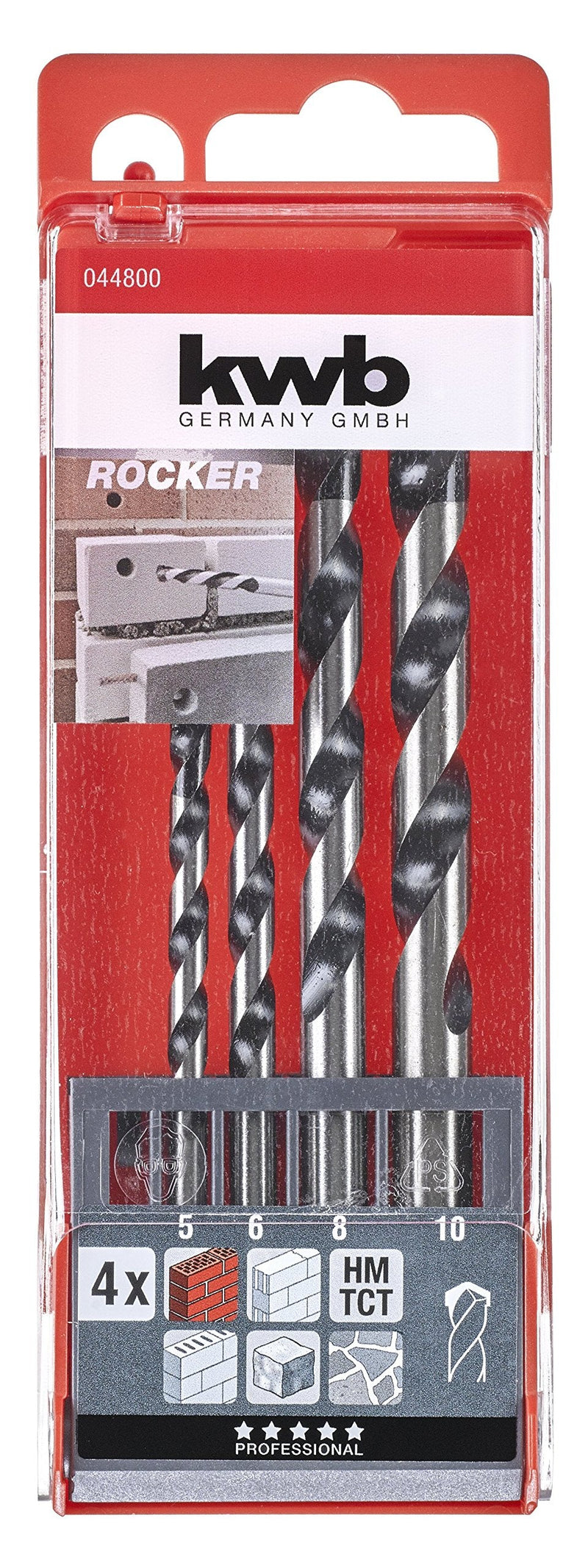 kwb 044800 Rocker Concrete Masonry Drill Set, 4 Pieces, 5, 6, 8, 10 mm