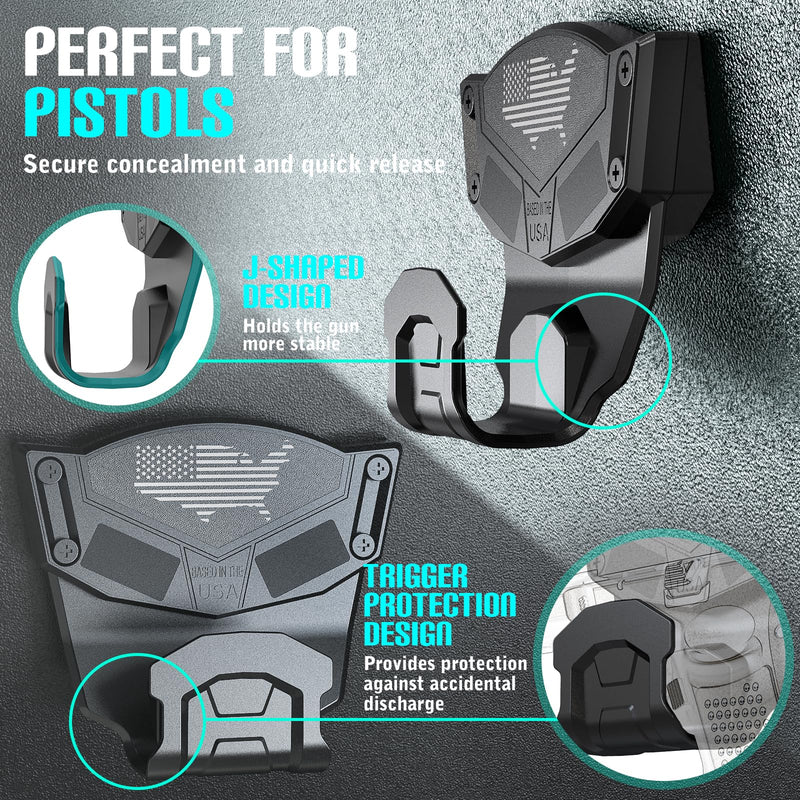 Gun Magnet Mount for Truck Car Vehicle,Magnetic Gun Mount for Pistol Shotgun Revolver with Trigger Guard Protect,Gun Magnet Rate Max 15 LBS Conceal in Desk Safe Wall Easy to Access&Release 2 Pack