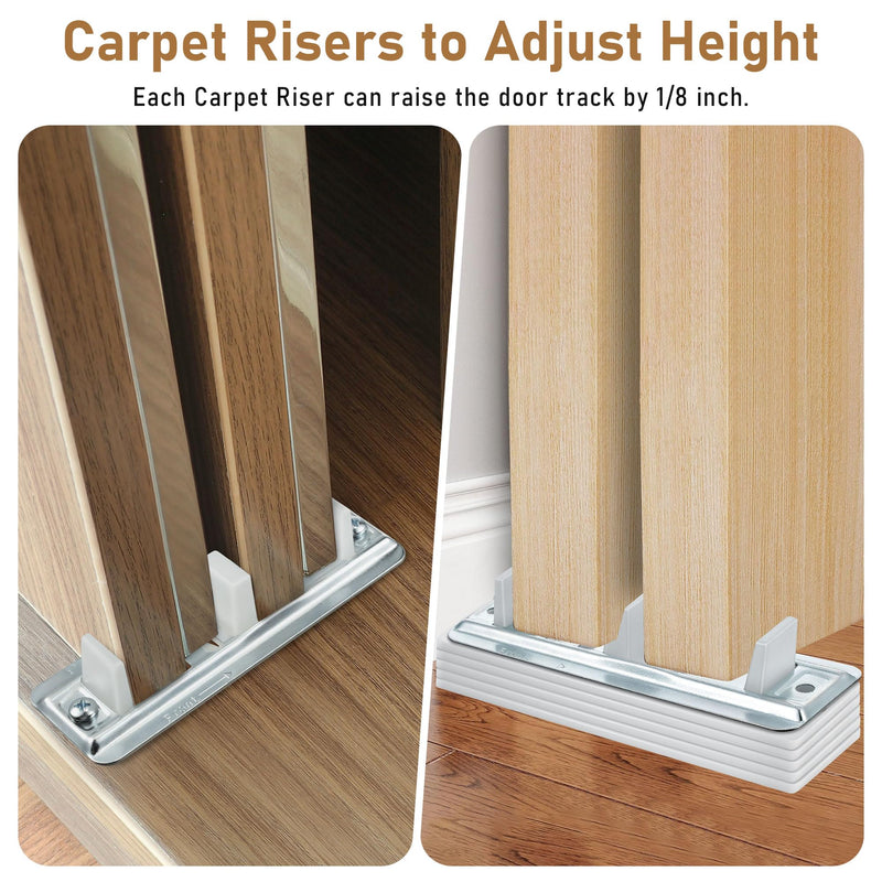8 Pack Sliding Closet Door Floor Guides with Carpet Risers, Adjustable Sliding Closet Door Guide Fit 3/4'' to 1-3/8'' Thick Doors, White and Metallic (Metal) 8 Metal