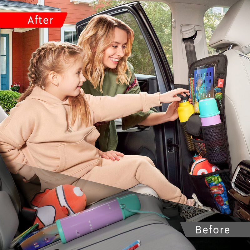 Helteko Car Seat Organizer, Ultra Version Kids Backseat Car Organizers and Storage, Waterproof Back Seat Protector Kick Mats with Tablet Holder 12" Car Accessories Interior, Black 1 Pack
