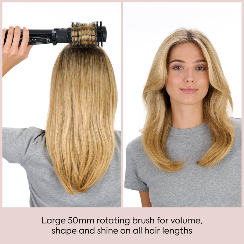 BaByliss Big Hair Rotating Hair Dryer Brush - Dry and Style in One Step, 2 Speeds & Alternating Directions, Ionic Frizz-Control, 50mm Barrel, Black, 2885U 2885U - UK PLUG
