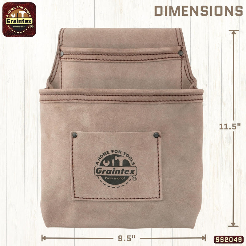 Graintex SS2049 2 Pocket Nail & Tool Pouch Beige Color Suede Leather for Constructors, Electricians, Plumbers, Handymen