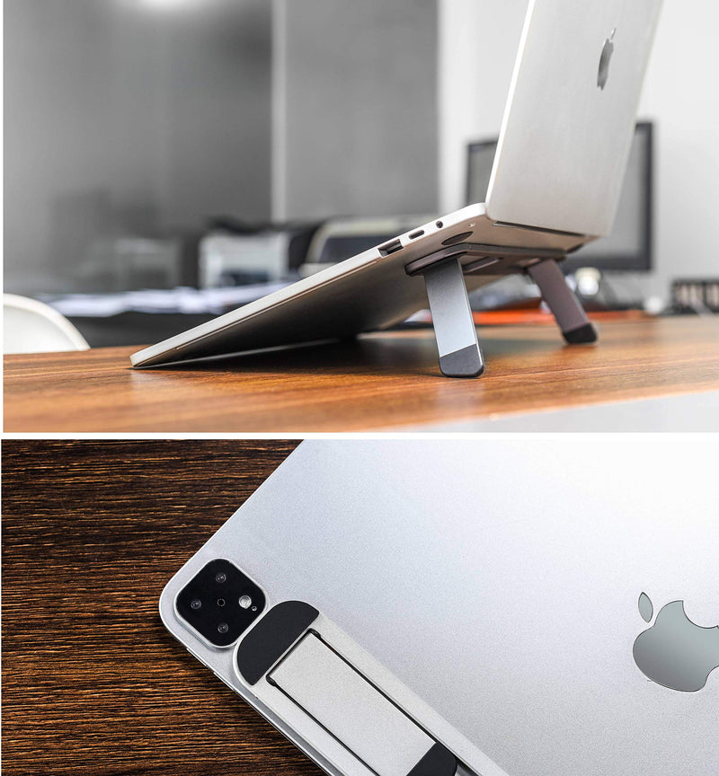 Laptop Riser for Desk – Aluminum Foldable Laptop Stand for 10”-16” Models Including MacBook, MacBook Air, iPad, HP and More – Self-Adhesive Portable Laptop Stand with Non-Skid Feet Space Grey