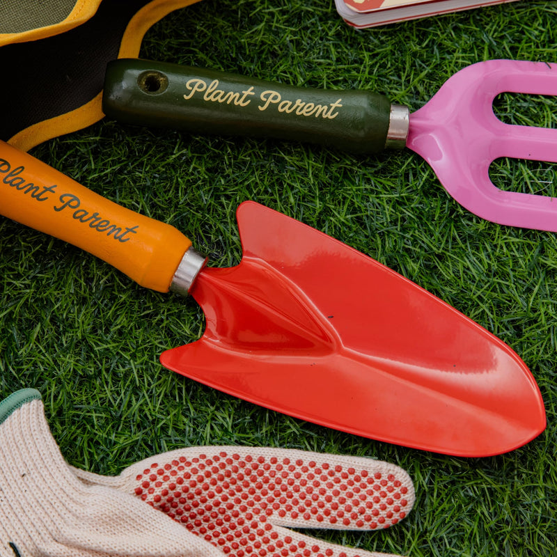 ban.do Hand Rake and Trowel Set, Plant Parent | Retro Inspired Colored Garden Tools with Plant Parent Quote Handle, Metal Tools with Beech Wood Handles