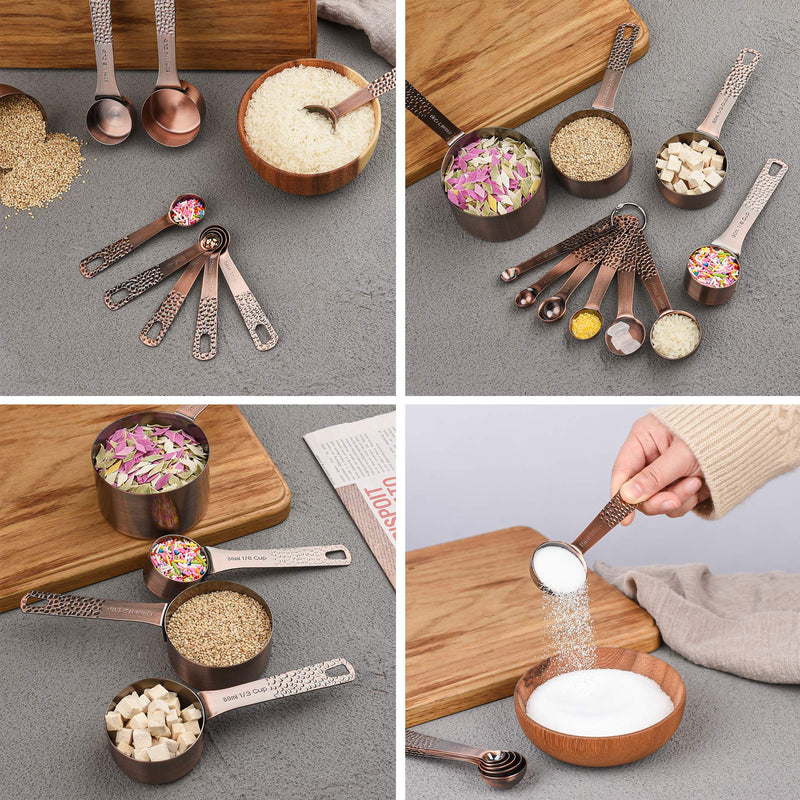 Copper Plated Measuring Cups and Spoons set 18 for Dry & Liquid, Metric & US Stainless Steel Measuring Cup and Spoon Set with Leveler for Baking & Kitchen Copper A: 8cups+9spoons