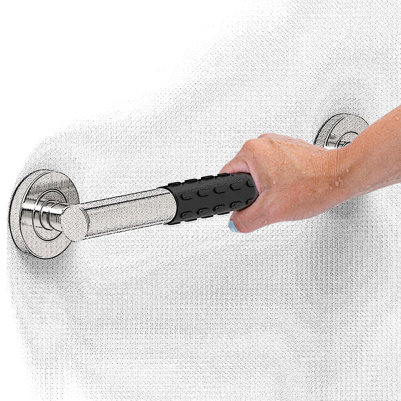 Bath, Shower and Toilet Safety Grab Bar for Seniors and Handicaps, ADA Compliant Mobility Aid Balance Assist Handle, Stainless Steel with Rubber Grips 16 inch Brushed Nickel