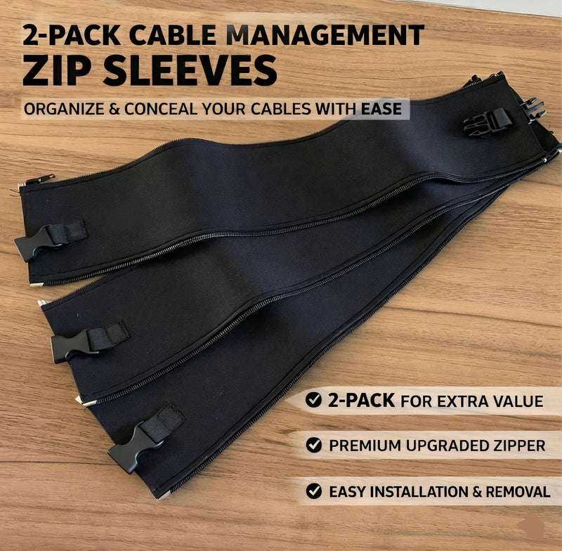 Cable Sleeve Organizer 2 Pack – Cable Management Sleeve Zipper, Cord Sleeves for Cables, Wire Sleeve Protector, Desk Cable Organizer Cover, Flexible Cable Wrap for Home Office