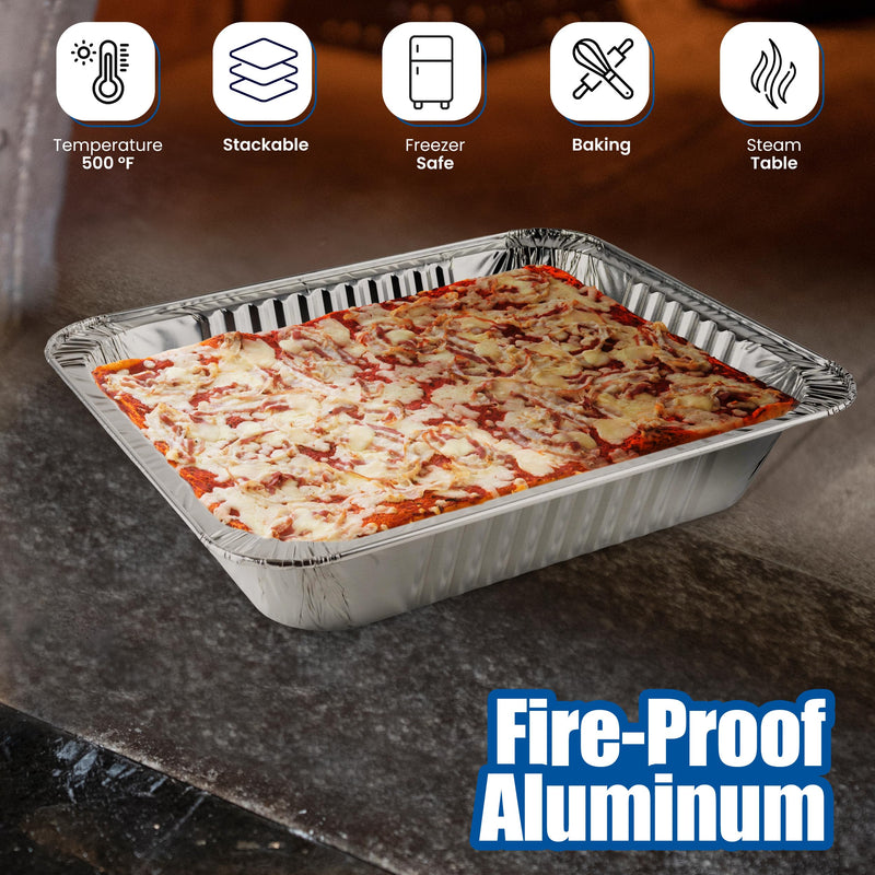 9x13 Disposable Aluminum Pans (30 Pack) – Made in USA Half Size Steam Table Pans, 13x9 Foil Baking Trays for Lasagna, Casseroles, Catering, Parties, BBQ, Crawfish Trays
