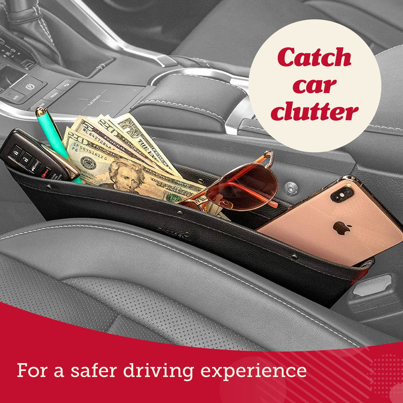 Lusso Gear Car Seat Gap Organizer - 2-Pack, Gray Faux Leather - Fits 0.5"-2" Slots & Secures Phone, Keys & Glasses - Between-Seat Storage