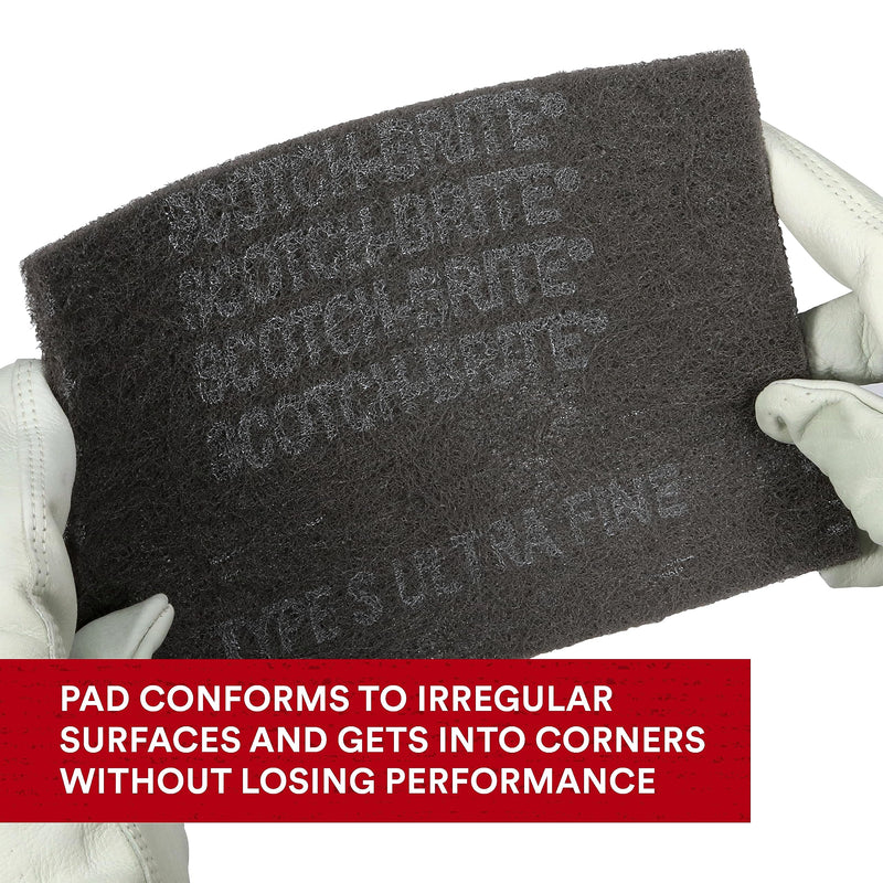 3M Scotch-Brite Ultra Fine Grade 7448 Hand Pad, Pack of 20, 6 in x 9 in Hand Pads, Nonwoven Silicon Carbide, Surface Preparation, Scuffing, and Cleaning, Gray