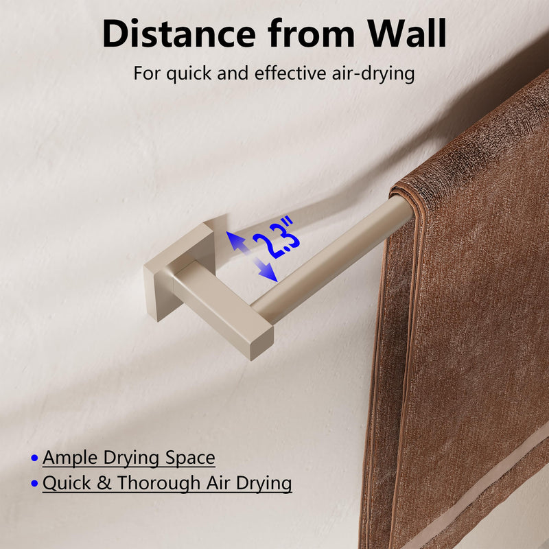Towel Bar, Adjustable 12.7inch to 23.2inch Wall Mounted Towel Rack for Bathroom, Kitchen, SUS 304 Stainless Steel Towel Rod with Square Base (Brushed Nickel) Brushed Nickel