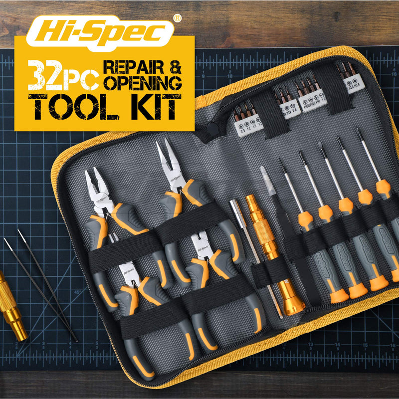  [AUSTRALIA] - Hi-Spec 32pc Electronics Repair & Opening Tool Kit Set for Laptops, Phones, Devices, Computer & Gaming Accessories. Precision Small Screwdrivers with Pentalobe Bits for iPhones & MacBooks