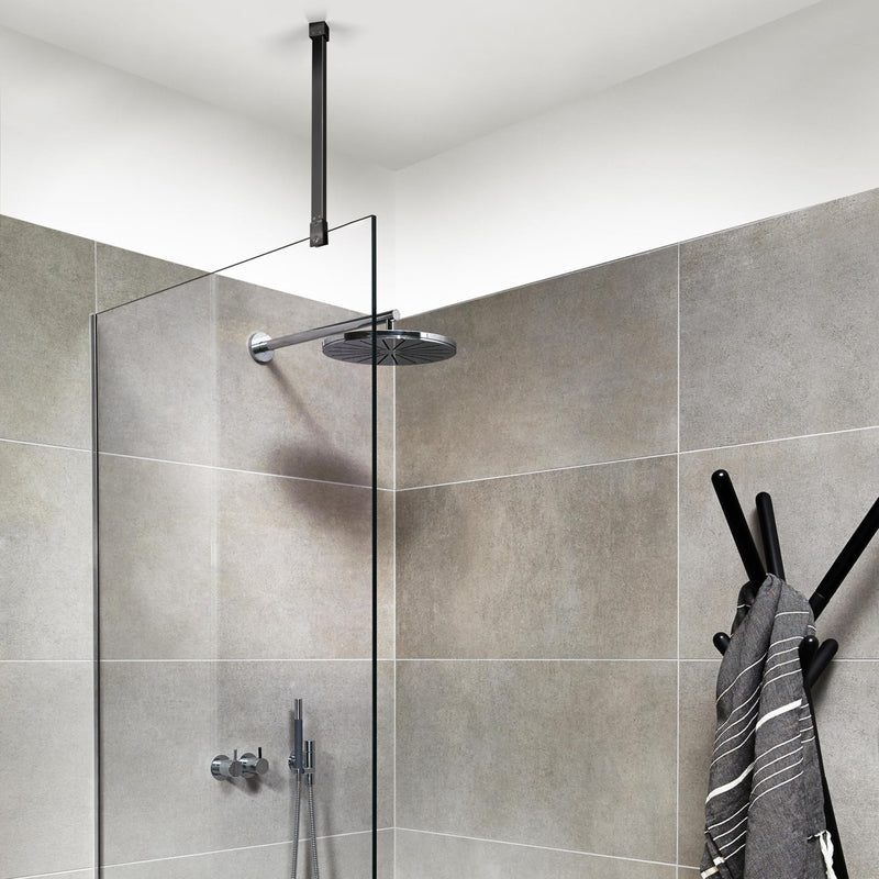 Shower Door Rod, 18 1/5"(462mm)-31 7/10"(805mm) Length Stainless Steel Ceiling-to-Glass Support Bar, for 5/16"(8mm) to 3/8"(10mm) Thick Frameless Glass Door, Matte Black Bracket