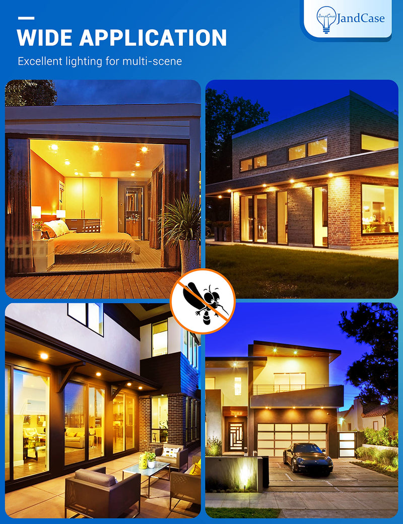12W LED Bug Lights for Outside[4 Pack], JandCase Yellow Bug Light Bulbs Outdoor, 100Watt Equivalent, PAR30 Flood Light Bulbs for Porch, Patio, E26 Base, Non-Dimmable 4