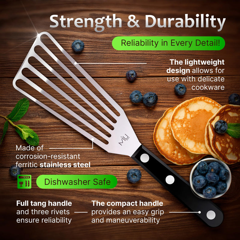 MIU Fish Spatula Stainless Steel, Flexible, Polished Metal, Corrosion Resistant, Kitchen Slotted Turner [Upgraded Version] 11 inch Silver