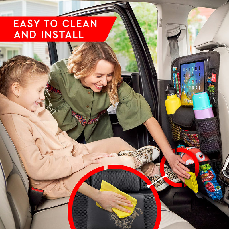Helteko Car Seat Organizer, Ultra Version Kids Backseat Car Organizers and Storage, Waterproof Back Seat Protector Kick Mats with Tablet Holder 12" Car Accessories Interior, Black 1 Pack