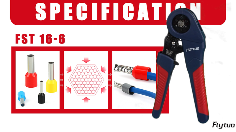 Hexagonal Ferrule Crimping Tool Set, 6 Sides Labor-Saving Crimp Pliers 0.05-16mm²(AWG 28-5), New Designed Self-Adjustable Ratchet Crimping Tool for Cable End Sleeves and Wire Ferrules FST 16-6