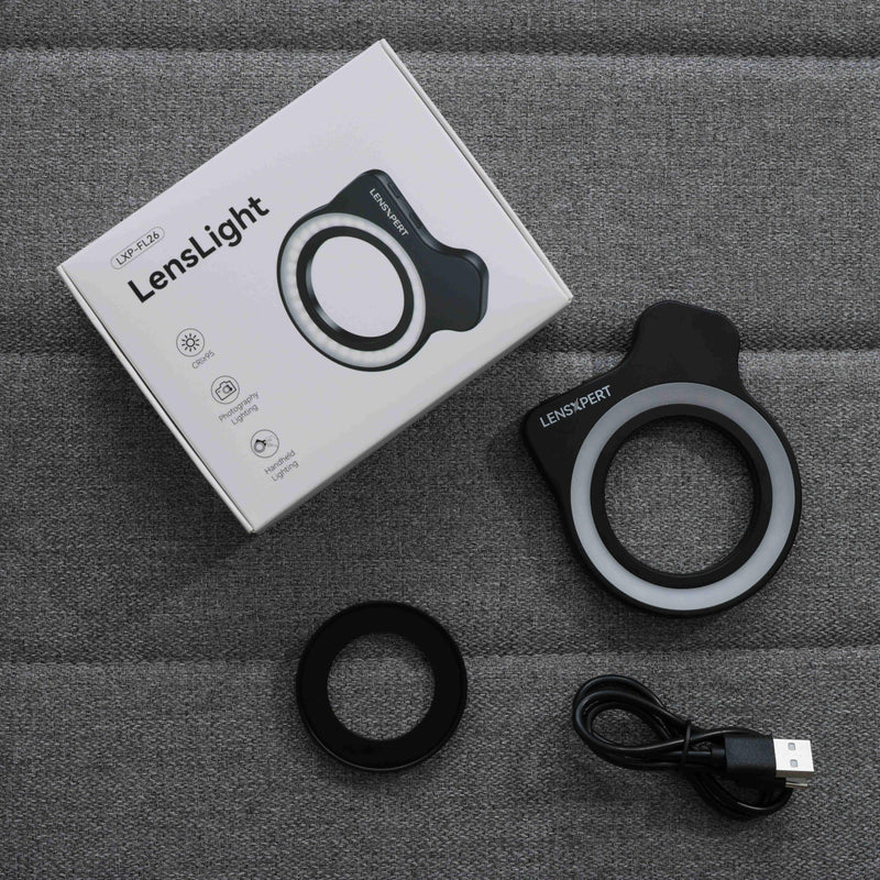 FL26 Macro Photography Pocket Ring Light – Smartphone Clip-On LED Fill Light for Close-Up Photography – Rechargeable and Adjustable Brightness – Compatible with iPhone, Samsung, Android