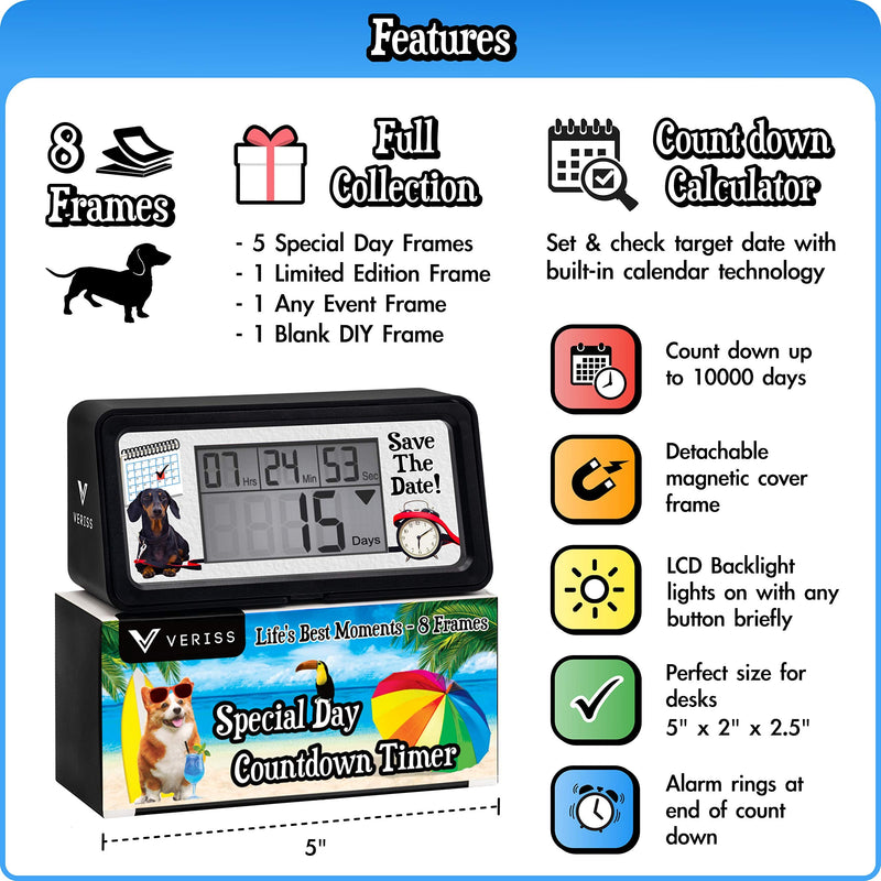 Digital 9999 Days Countdown Clock Timer with Backlight - Count Down Your Retirement, Wedding, Christmas, Vacation and All Calendar Event Dates in Your Life - Dog Collection (Black - 8 Frames) Life's Best Moments (Black - 8 Frames)