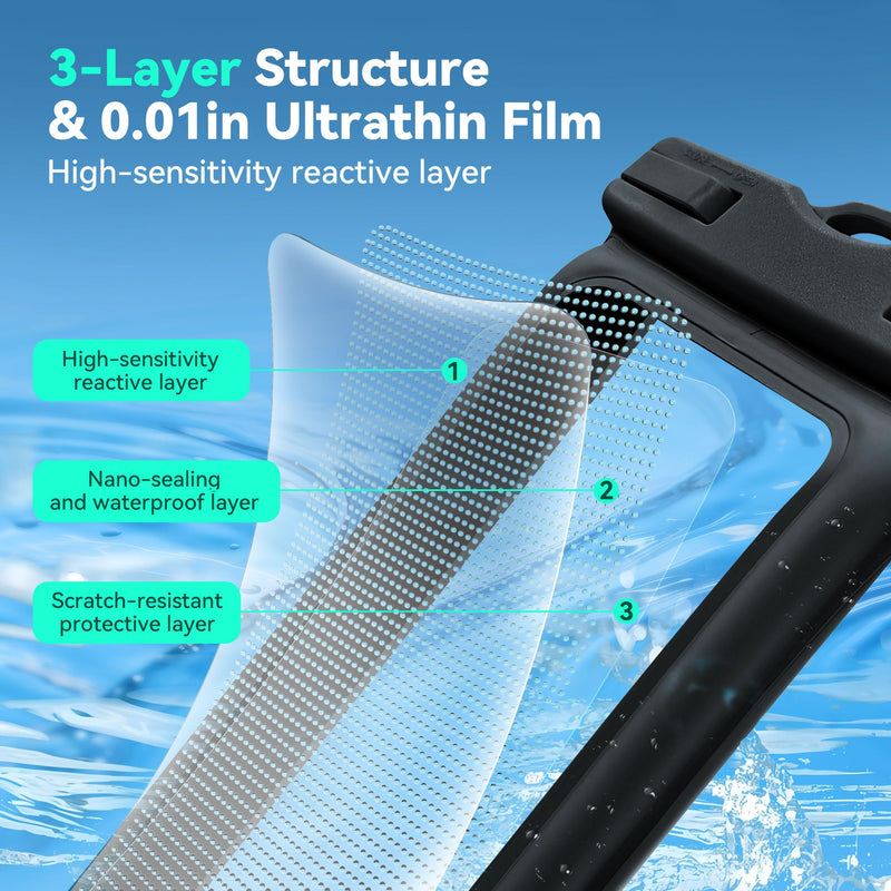 Floating Waterproof Phone Pouch 2 Pack - Dual Floatable Airbags Up to 7.2", IPX8 Waterproof Phone Dry Bag with Lanyard for Beach, for iPhone 17 16 15 Samsung Galaxy Etc., Black + Green