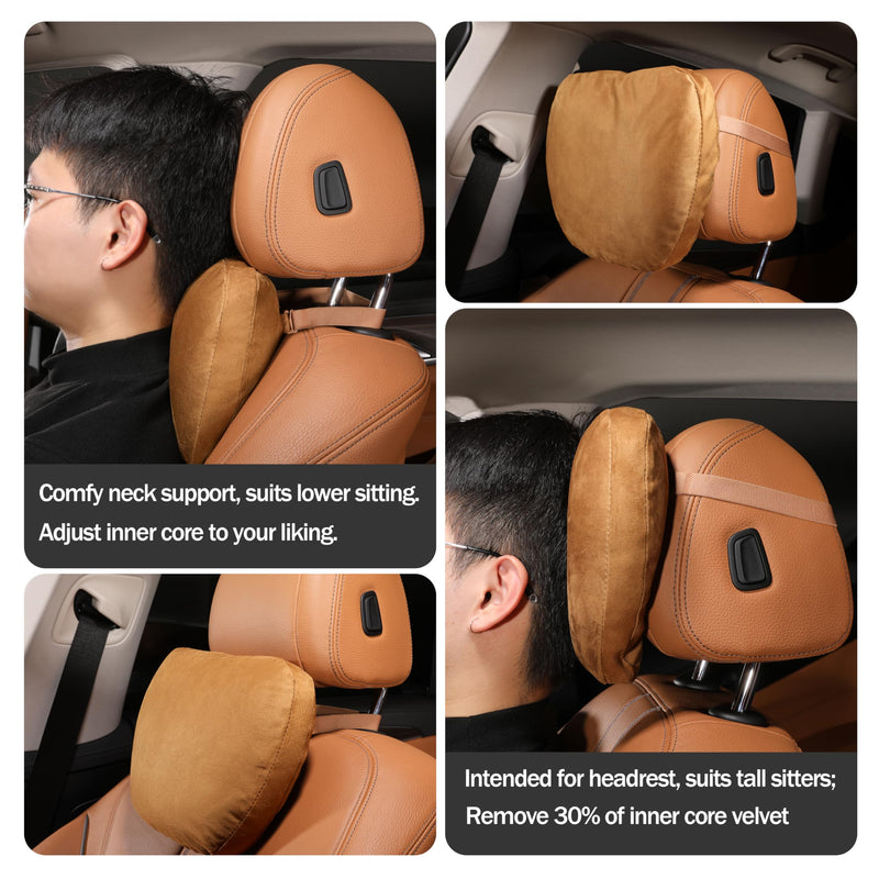 2pcs Car Neck Pillow for headrests,Support Drive Seats Head Cushion Pillows,Superfiber Suede,Plant-Based Polyester,Thickness & Height Adjustable,11.8x7.5,Inner Liner fillable(Off-White) Off-white Car Neck Pillow (2 Pack)