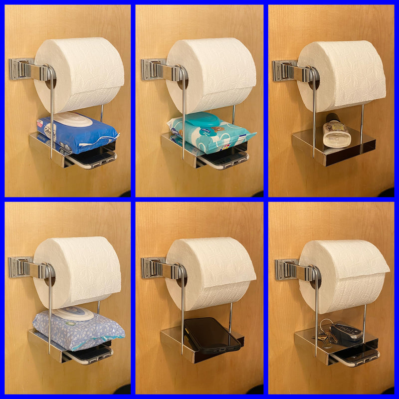 TP Ledge – Multi-Purpose Double Shelf Hangs Below Existing Toilet Paper Holder
