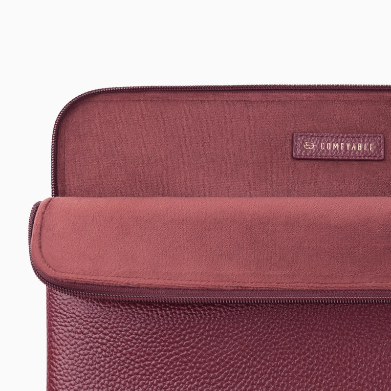 Comfyable Genuine Leather Laptop Sleeve, Compatible with 13" MacBook Air M5 & 14" MacBook Pro M5 Pro/Max 2026, 13 Inch 14 Inch Water-Resistant Padded Computer Case, Wine Red For 13.3"-14" Mac Pro / Mac Air