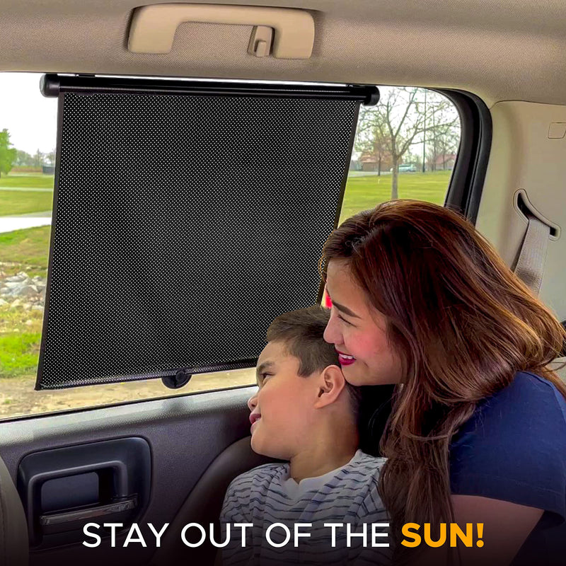 EcoNour Car Side Window Sun Shade (2 Pack) | Retractable Roller Sunshade for Kids | Baby Car Window Shades for UV and Sun Glare Protection | Baby Travel Accessories (15"x17") Medium