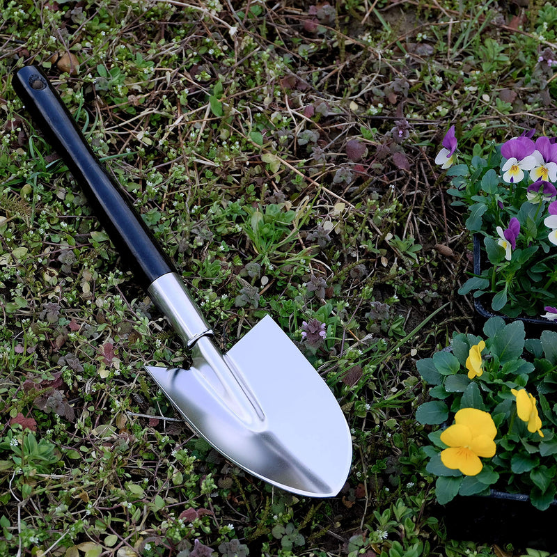 Garden Shovel Hand Long Handle 18-1/2" Heavy Duty Japanese Steel Wood Handle, Made in Japan, Long Handle Garden Trowel Tool for Digging and Transplanting, Silver