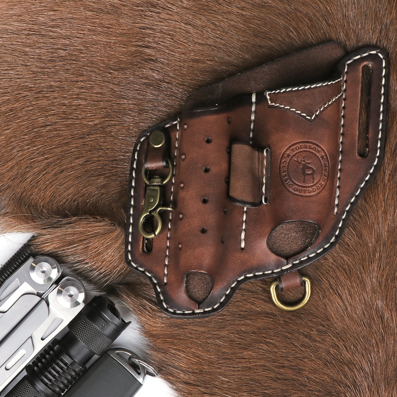 Leather Multitool Sheath for Belt Compact EDC Pouch Pocket 5 in 1 Organizer