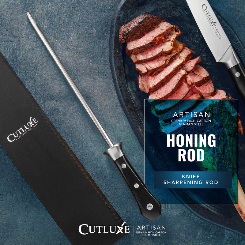 Cutluxe Honing Rod, Knife Sharpener Rod – 10" Honing Steel – Ergonomic Handle Design – Artisan Series 10 Inch