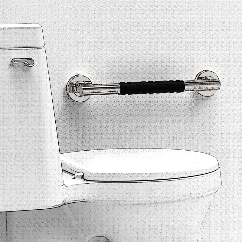 Bath, Shower and Toilet Safety Grab Bar for Seniors and Handicaps, ADA Compliant Mobility Aid Balance Assist Handle, Stainless Steel with Rubber Grips 16 inch Brushed Nickel