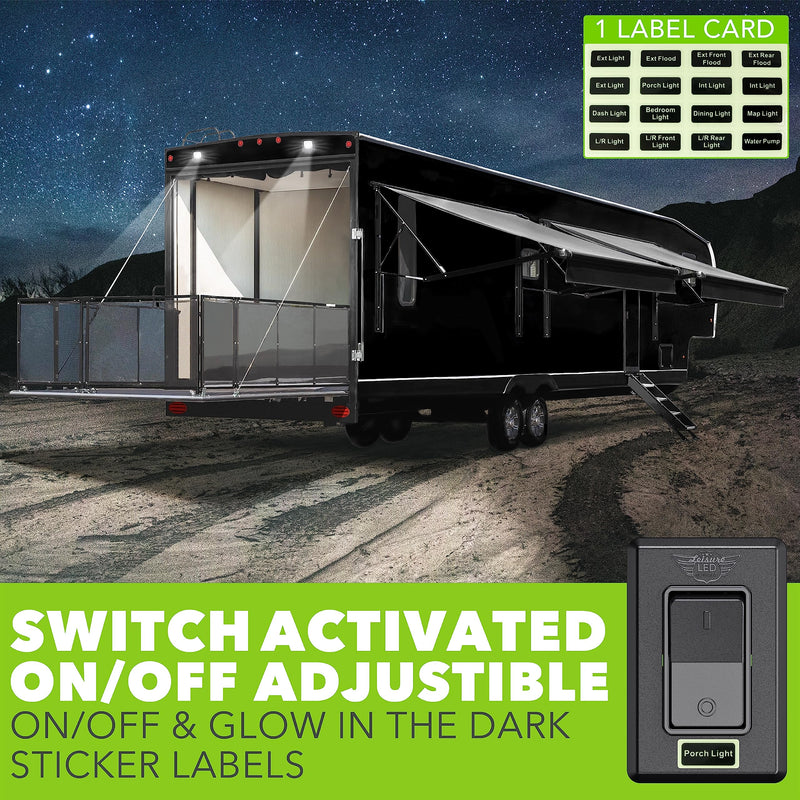Leisure LED Modern Single SPST On-Off Switch with Bezel, 12-Volt, for RV, Trailer, Camper, with Label Sticker (Black) Black