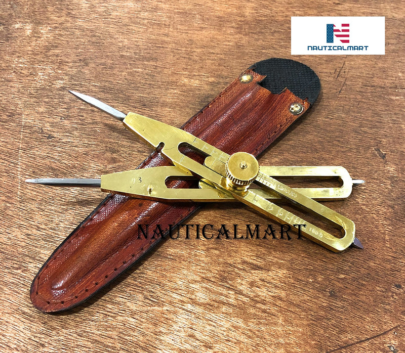 NauticalMart Solid Brass Proportional Divider 9 inch with Leather Case
