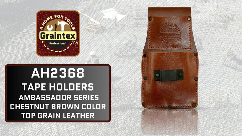 Graintex Ambassador Series Measuring Tape Holder Top Grain Leather, Measuring Tape Clip, Leather Tool Holster, Construction Workers, Electricians, Contractors Chestnut Brown