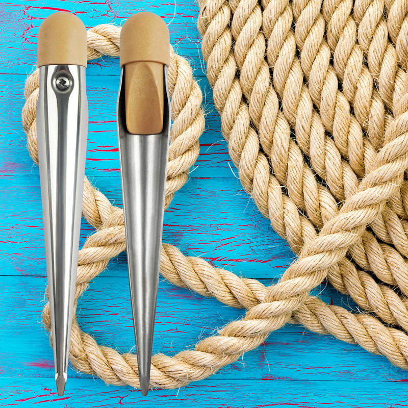 Boat Rope Splicing Tool Stainless Steel Rope Splicing Spike FID with Wood Handle for Rope Line Wire Diameter 1/8" 1/2" 1" Small+Large