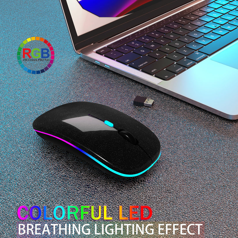 Wireless Bluetooth Mouse,LED Rechargeable Laptop Mouse.Portable Computer Mice use(BT5.2 and USB 2.4G) Dual Mode Connection,Silent,Slim,for Apple Laptop/ipad Tablet/Mac/PC. (Pearl Black) Pearl Black