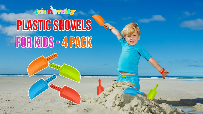 4E's Novelty 16 Pack Beach Shovels 8 Inch, Heavy Duty Plastic Sand Shovel for Kids, - Great for Planting Gardening Shovels for Toddlers, Outdoor Digging Sandbox Toys, Easter Basket Stuffers Small (Pack of 4)