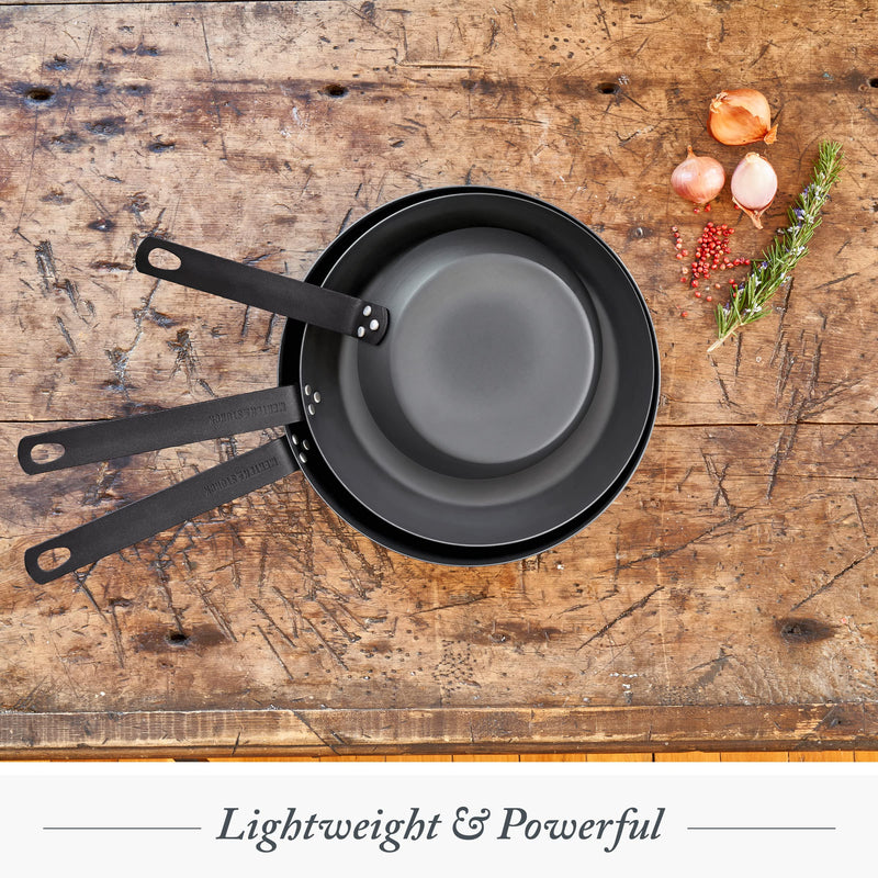Merten & Storck Pre-Seasoned Carbon Steel 8” Frying Pan Skillet, Use on Induction, Stove and Grill, Durable, Even-Heating, for Searing, Grilling, Oven Use, and Campfire, Indoor/Outdoor 8" Frying Pan Skillet Black