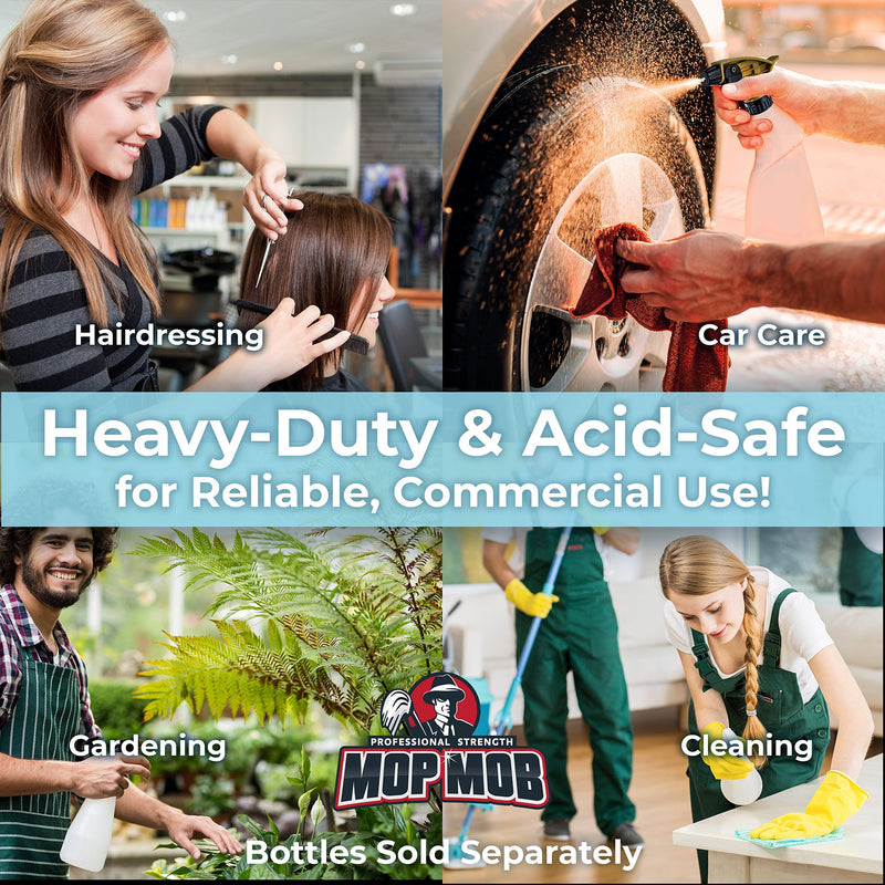 Leak-Free Acid Resistant Spray Head 4 Pack by Durable Industrial Sprayer for Acid-Based Wheel Cleaner Used in Auto/Car Detailing. Heavy Duty Low-Fatigue Trigger and Nozzle with 9 1/4 Dip Tube
